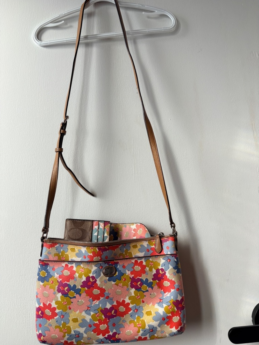 Coach Floral Crossbody Bag in Pink, Red, Blue & Tan
